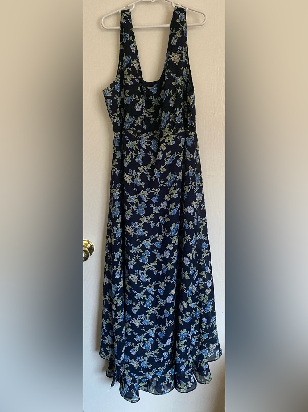 Vtg 90s Sostanza Floral Chiffon Ruffle High Low Maxi Slip Dress Small